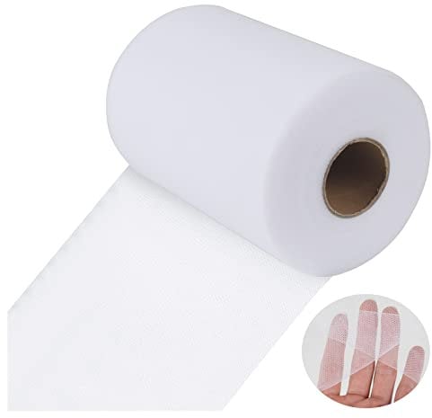GGISUI Rotolo di Tulle Bianco, Poliestere Rotolo Tulle, 91m x 15 cm Tulle Rotolo per Decorazioni Nozze, Decorazioni per Feste, Banchetti, Decorazioni Natalizie