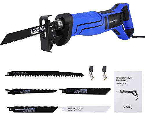 Electric Reciprocating Saw 900W Powerful Motor 3m Power Cord, 2800SPM Various Speed with Safety Lock, Lightweight Powerful Reciprocating Saw with 5Pcs Blades for DIY Projects Cutting