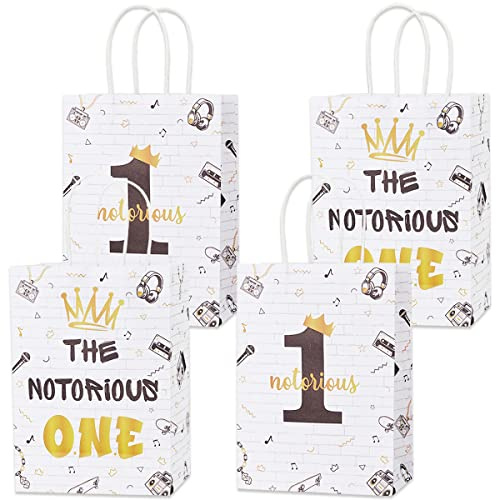 16 Stück Hip Hop One Geburtstag Dekorationen – Schwarz Gold Party Leckerli Taschen mit Griffen, Hip Hop Thema The Big One 1. Geburtstag Party Favor Candy Bags for Boy's First Birthday Supplies