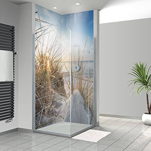 WANDFREUDE individuelle Duschrückwand Aluverbundplatte auf Maß (2 Stück - Strandromantik - Seidenmatt) – Dusche Wandverkleidung Duschwandverkleidung Duschrückwände