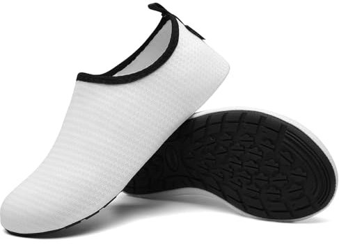 SAGUARO Badeschuhe Herren Wasserschuhe Damen Schwimmschuhe Aquaschuhe Schnell Trocknend Strandschuhe Surfschuhe Leicht Neoprenschuhe Wassersportschuhe Tauchschuhe Weiß Gr. 42/43 EU