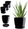 KADAX Pot de fleurs avec soucoupe - Pot de fleurs rond en plastique - Pot de fleurs pour intérieur - Pot de fleurs et plantes d'intérieur - Pot à herbes (Lot de 3 à 28 cm, noir)
