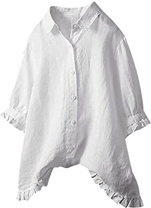 Camicia Donna Bianca Scollo a V Elegante Top Fantasia Estiva Casual Camicetta Cotone Cerimonia Blusa Magliette Lunga Manica Corta Camicia T-Shirt Curvy Sexy