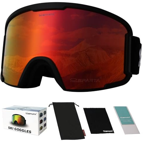 OUTDOORSPARTA Skibrille für Erwachsene (2. Schwarzer Rahmen, Volle Linse Gespiegelt Rot)