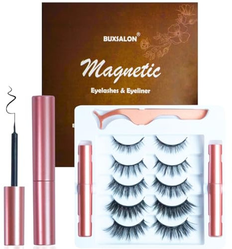 Magnetic Eyelashes, Magnetic Lashes Kit with 5 pairs of Lashes, Reusable Soft and Waterproof Eyelash Extensions, Long Lasting No Glue