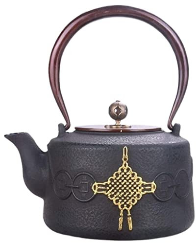Theiere Fonte Théière Japonaise Théière En Fonte 1.4L Théière Eau Bouillante Service À Thé Théière À La Main Poignée En Cuivre Non Revêtu Couvercle En Cuivre Or Théière en Fonte Theiere Japonaise