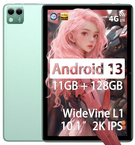 DOOGEE T10S 10 Inch Tablets, 11GB RAM+128GB ROM(TF 1TB), 6600mAh Battery, Android Tablet with Dual 4G SIM, 2.4/5G WiFi, FHD+ TÜV Certified, 8MP + 5MP Cameras, 8.4mm ultra-thin metal, Green