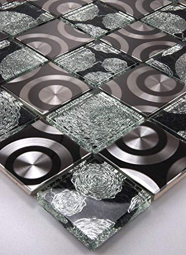 Glasmosaik Mosaikfliesen Glasfliesen Glasmosaik Edelstahl Schwarz Silber 30x30 Neu