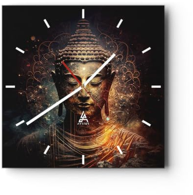 ARTTOR Moderne Glasuhr 30x30cm Quadrat Wanduhr Architektur Kultur - 5775 | Buddha Meditation Religion Glas Analog Wanduhr Lautlos Wanddekoration Wohnzimmer Küche Wanddeko Küchenuhr Geräuschlos ARTTOR