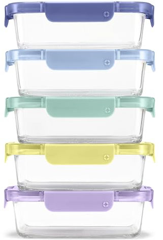 Ello Color Lock 3.4 Cup 10PC, 5 Pack Glass Meal Prep Sets Leak-Proof Glass Food Storage Containers with Airtight BPA-Free Plastic Lids, Dishwasher, Microwave, and Freezer Safe, Purple Rain