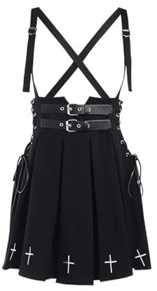 DINGJIUYAN Black Maxi Skirt Goth Punk Black Pleated Skirt Goth Streetwear High Waist Buckle Lace Up Mini Skirt Harajuku Spaghetti Straps Ladies Skirts