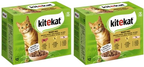 KITEKAT Portionsbeutel Multipack Katzenfutter Nassfutter (2X 12x85g, Markt-Mix in Gelee)