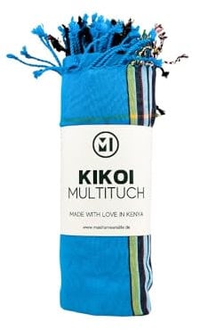 maishameanslife Kikoi Tuch Kenia - XXL - Fair Trade - Viele Farben - gewebt in Kenia - Strandtuch - Liegetuch - praktisches & leichtes Multituch - Kikoy aus Baumwolle - Bunt - Groß (Hellblau)
