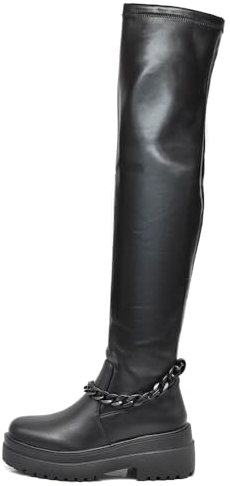 IF FASHION Scarpe Stivali Alti Morbidi Al Ginocchio Platform Da Donna Con Catena Q817 Nero N.36