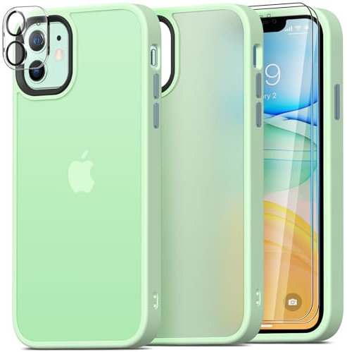 Mootobo for iPhone 11 Case Built-in 2 HD Screen Protectors and HD Lens Protector, Anti-Fingerprint Matte Back 10FT Military Grade Drop Shockproof Phone Case for iPhone 11 6.1 inch - Apple Green