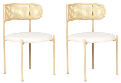 Beliani Esszimmerstuhl 2er Set Leinen Hellbeige Metallgestell Wiener-Geflecht Andover