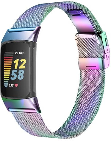 Gimuk Straps Compatible with Fitbit Charge 6/Charge 5 Strap for Women Men, Adjustable Metal Mesh Loop Stainless Steel Replacement Watch Strap Band Wristband for Charge 6/Charge 5 (Colorful)