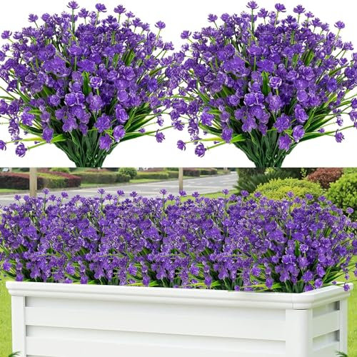 Weldomcor 9 Bundles Artificial Flowers, Artificial Balcony Plants and Outdoor Indoor UV-Resistant Spring Bouquets Decoration for Home Garden Office Kitchen Table Centrepieces (Purple)