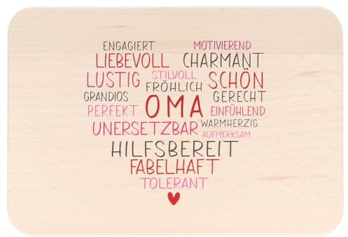 Spruchreif | Frühstücksbrettchen aus Holz Wortherz Oma | Hochwertiger UV-Druck | Geschenk Muttertag | Frühstücksbrettchen Oma