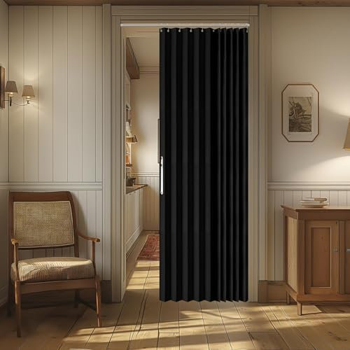 AJAZZ Door Curtain, Black 100% Light-blocking Magnetic, Pleated, Invisible Folding, 1 Panel (42 W x 78 L) for Bedroom, Living Room, Wardrobe, Modern Style