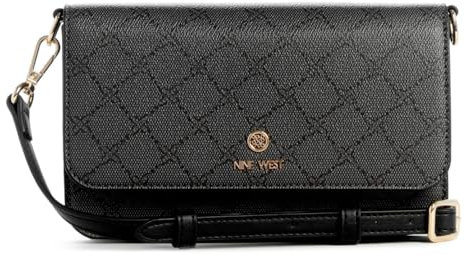Nine West Lockup 9 Phone Wallet Crossbody, Onyx-Logo, Medium