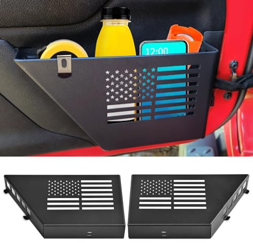 MEALAM Metall-Aufbewahrungsboxen für die Vordertür, kompatibel mit Jeep Wrangler JK JKU 2/4-Türer, 2 Packungen Vordertür-Seiteneinsatz-Organizer-Taschen für Jeep schlaffes Netz-Ersatz (schwarz)