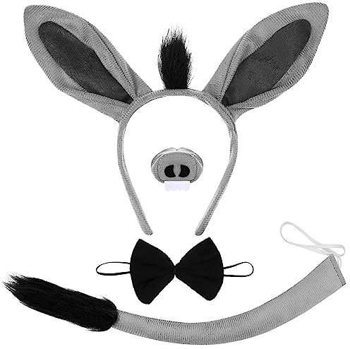 Gatuida Esel-Kostüm-Zubehör-Set: Eselsohren Stirnband Nase Und Fliege Requisiten Tierkostüm Ohrhörner Haarreifen Für Halloween Cosplay Anziehparty