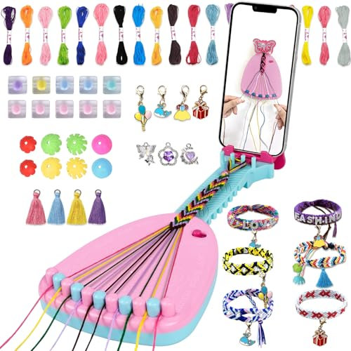 Aragallant Freundschaftsbänder Bastelset, Freundschaftsarmband Knüpfen, Armbänder Flechten Selber Machen Set Kinder mit Handyhalter und DIY Dekorationen, Geburtstags für ab 6 Jahren Mädchen (11SET)