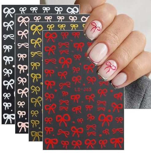 JMEOWIO 8 Sheets Heart Bow Tie Star Nail Art Stickers Decals Self-Adhesive Nail Supplies Nail Art Design Decoration Accessories