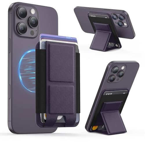 GONEZ Portafoglio MagSafe con supporto, porta carte magnetico più forte per iPhone 16/15/14/13/12, portafoglio in pelle di alta qualità con blocco RFID, 1 fessura, adatto a 5 carte, viola scuro