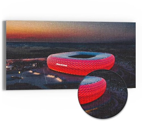DEQORI Leinwandbild Hybrid | Motiv Allianz Arena, München | Design Canvas 60x30 cm | Leinwand Bild flach & modern mit Glas | Wandbild für Wohnzimmer, Schlafzimmer, Flur & Küche