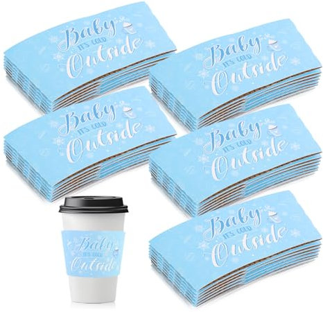 30pcs Baby It's Cold Outside Coffee Cup Sleeves, Paper Christmas Cup Sleeves Baby Shower Coffee Cup Sleeves Insulated Tea Cup Sleeves for 12/16oz Cups Hot Drinks Party Supplies (Blue)