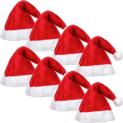 NICO Europe 8x Flauschige Weihnachtsmützen, Nikolausmützen für Weihnachtsfeiern, Firmenfeste, Weihnachtsmärkte