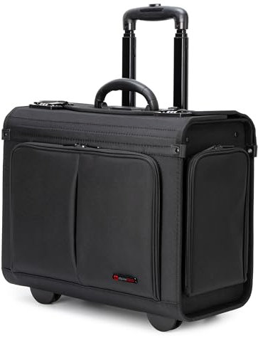 Alpine Swiss Rollbare Aktentasche, Reisetasche, Doppelschlösser, Handgepäcktasche, Schwarz, Einheitsgröße, Rollbare Aktentasche