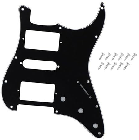 DIAO79NI Pro 11 trous HSH Stratocaster Pickguard Humbucker Single Humbucker Scrath Plaque pour Fender Guitare électrique standard américaine/mexicaine de style moderne, noir et blanc, 3 plis.
