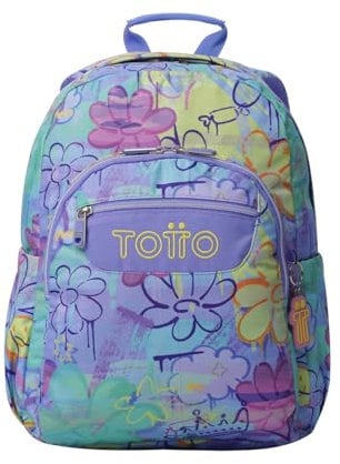 TOTTO - Mochila Escolar Adaptable a Carro, Modelo Acuareles, Capacidad 20 L, Bolsillo para Pc 14, 2 Bolsillo Botella, Espaldar Ergonómico con Flujo de Aire, Cómodas Correas en S, Estampado Grafily