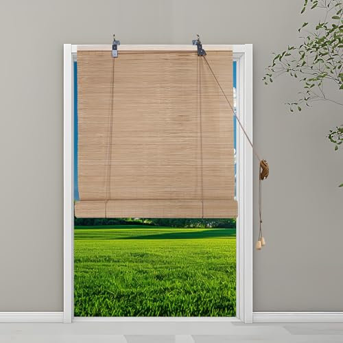 Sichtschutz Bambusrollo 100x240cm, Bambusrollo Sonnenschutz Lichtdurchlässig außenrollos Bambus Ohne Bohren für Innen Fensterrahmen, A-1
