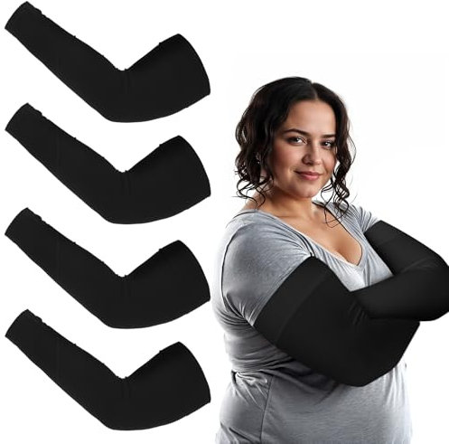 CIATBYYJ 2 pares de mangas de brazo de talla grande para mujeres y hombres, protección solar UV, mangas de compresión transpirables para voleibol para deportes al aire libre (negro)