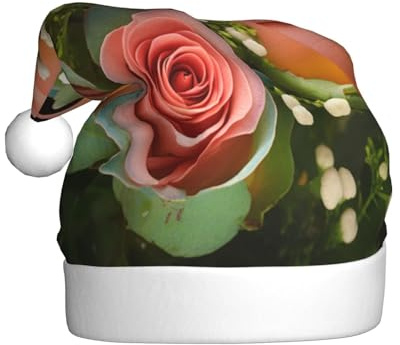 Rosa Rosen Weihnachtsmütze, Nikolausmützen für Erwachsene, Samt, Komfort-Hut für Neujahr, festliche Party
