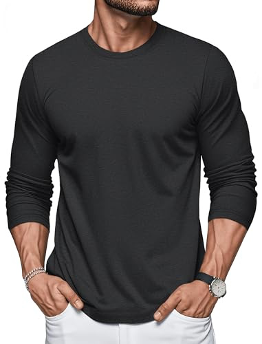 MAGCOMSEN Men's Long Sleeve T-Shirt Cotton Breathable Casual Tops | Crew Neck T-Shirt, Moisture-Wicking, Plain Colour, Ideal for Spring, Autumn & Winter