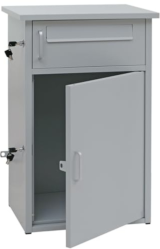 PROREGAL Paketkasten mit 2 Fächern HxBxT 78x49x38cm Stahl Grau Paketbox Paketfach Paketstation Briefkasten draußen groß XXL freistehend Schlüssel integrierte Rückholsperre