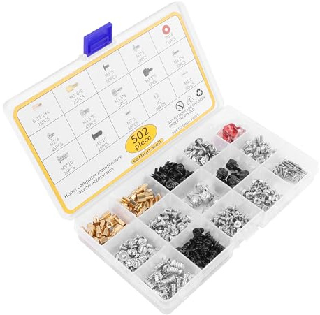 ELFJMZP 502PCS PC DIY Screw Kit, Assorted Size Screws Nuts Washers for Computer Building, Case Modding, Gaming PC Upgrade & Laptop Repair - Portable Metal Fastener Set