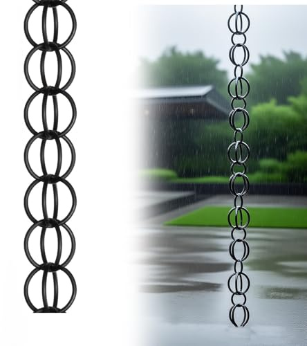 eryssgbf Catena Pluviale Esterna in Alluminio Nero, Adattatore per Grondaie con Drenaggio e Decorazione per PioggiaNero(1.5m)