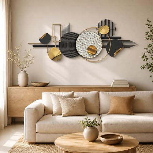 Blissio Groß Wanddeko Metall 150x60cm,Wanddeko Wohnzimmer,Moderne Geometrie Design Wand Deko,für Sofa Hintergrundwand,Eingang und Flur & Dürfen Vertikal Oder Horizontal Aufhängen