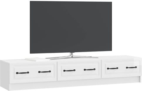 vidaXL TV-Schränk Hochglanz Weiß 147 x 34,5 x 27 cm Holzwerkstoff, Moderner Medien-Lowboard, Holzschrank, schickes Design, platzsparende Lösung für Dein Wohnzimmer, viel Stauraum