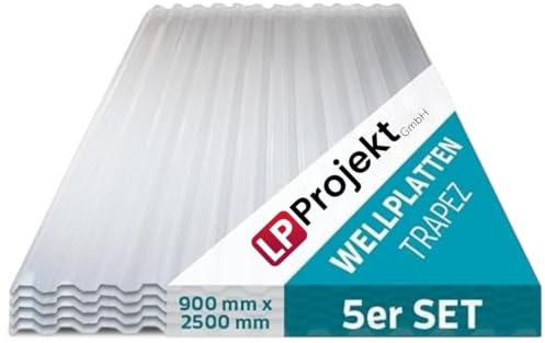 LP Projekt Trapez Wellplatten 90x250 cm - 5er-Set robust & leicht-Dachplatten | UV-beständig & wetterfest - Gewächshaus