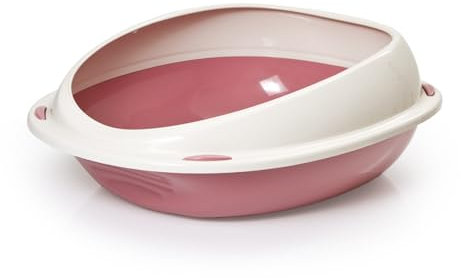 CAT CENTRE Pink Large Cat Open Litter Tray With Rim Kitten Pet Toilet Plastic Loo Pan Box Anti-Spillage Lowered Entry Step Rounded Corners Detachable Rim Easy Cleaning No Spilling