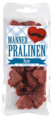 Herz & Heim® Salamiherzen - Männerpralinen - mit Namensaufdruck für Vatertag, geräuchert, Stück, Gewürze
