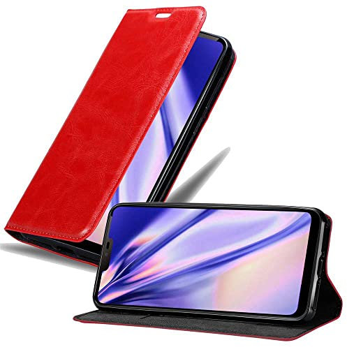 Cadorabo Hülle kompatibel mit LG G7 ThinQ/FIT/ONE aus Premium Kunst Leder Flip Klappbare Stoßfeste Magnetische [Standfunktion] [Kartenfächern] Cover Hülle für LG G7 ThinQ/FIT/ONE Tasche in Rot