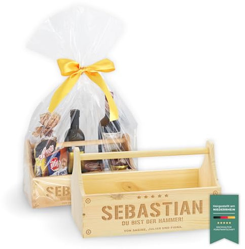 LAUBLUST Große Werkzeugkiste Hammer Motiv - Personalisiert mit Individueller Wunsch-Gravur - 34 x 18 x 20 cm, Natur | Geschenkkiste - Geschenk-Verpackung | Aufbewahrungskiste | Flaschen-Korb FSC®